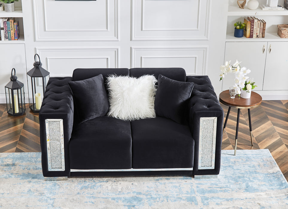 Two-Seater Black Velvet Sofa