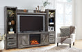 Wynnlow - Gray - Entertainment Center - TV Stand With Glass/Stone Fireplace Insert Unique Piece Furniture