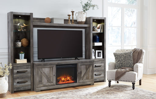 Wynnlow - Gray - Entertainment Center - TV Stand With Glass/Stone Fireplace Insert Unique Piece Furniture