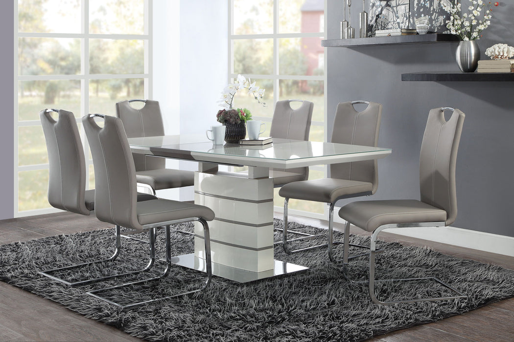 Modern Sleek Design 7 Pieces Dining Set Table With Self-Storing Leaf And 6 Side Chairs Metal Frame Contemporary Dining Room Furniture