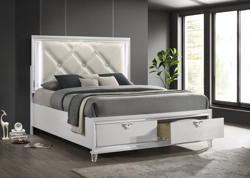 Prism Modern Style King 5 Pieces Bedroom Set With LED Accents & V-Shaped Handles