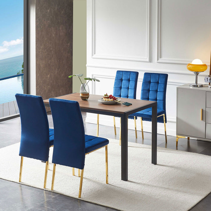 5 Piece Dining Set Including Blue Velvet High Back Golden Color Legs Nordic Dining Chair & Creative Design MDF Dining Table