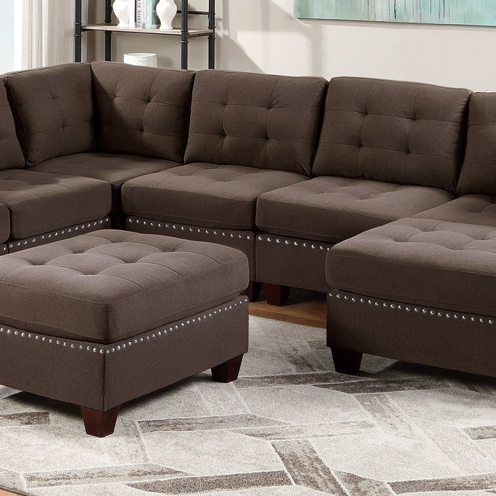 Modular Sectional 9 Piece Set Living Room Furniture Corner Sectional Tufted Nail Heads Couch Black Coffee Linen Like Fabric 3 Corner Wedge 4 Armless Chairs And 2 Ottomans