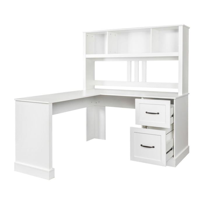 Home Office Computer Desk With Hutch, Antiqued White Finish