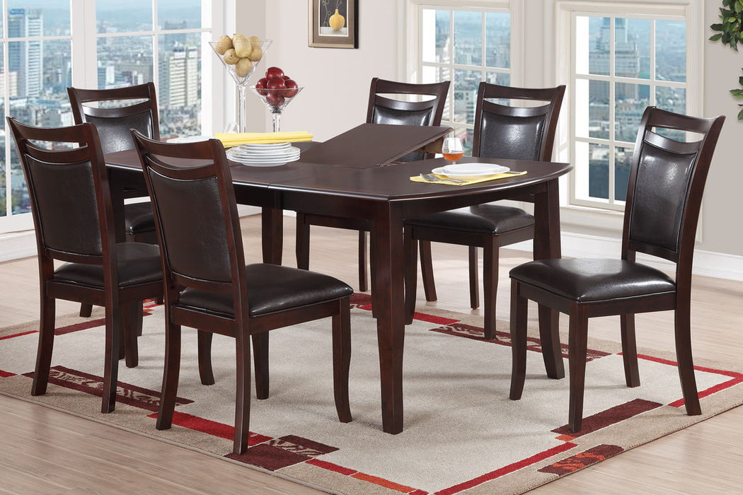 Dining Room Furniture Dark Brown Dining Table With Butterfly Leaf 6 Side Chairs Wooden Top 7 Piece Set Rectangular Table Contemporary