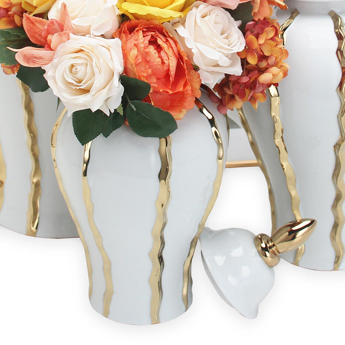 Elegant Ceramic Ginger Jar With Gold Accents - Timeless Home Decor - White
