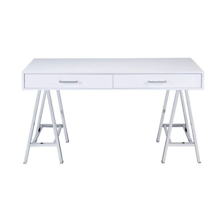 Coleen - Desk - White High Gloss & Chrome Unique Piece Furniture