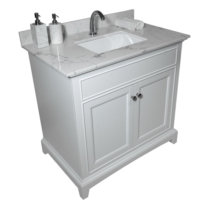 Montary 37" Bathroom Vanity Top Stone Carrara White New Style Tops With Rectangle Undermount Ceramic Sink And Single Faucet Hole