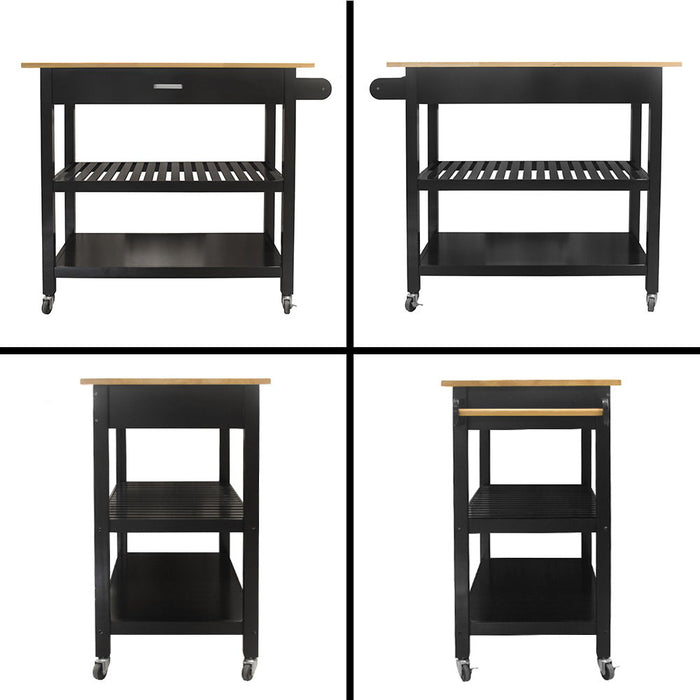 Kitchen Island & Kitchen Cart, Mobile Kitchen Island With Two Lockable Wheels, Rubber Wood Top, Black Color Design Makes It Perspective Impact During Party - Black
