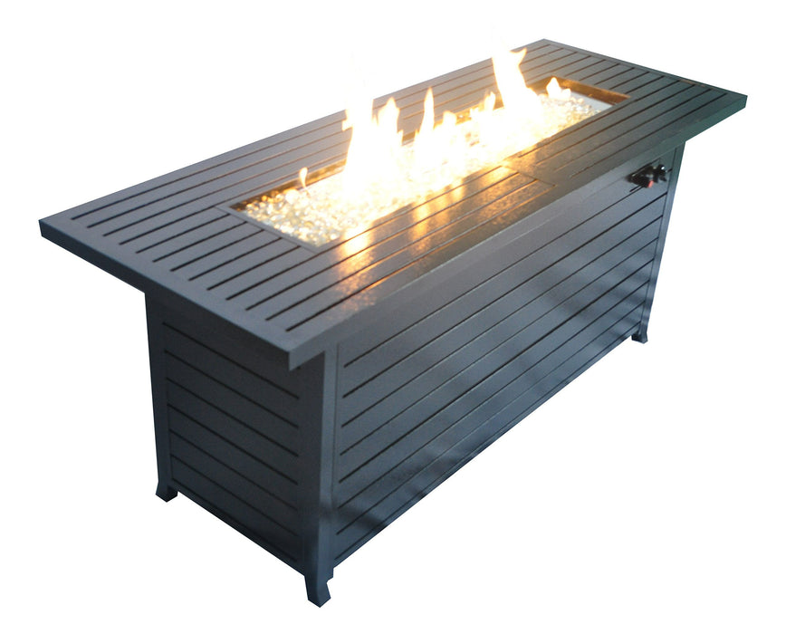57In Outdoor Gas Propane Fire Pits Table, Aluminum, 50000Btu Firepit Fireplace Dinning Table With Lid, Fire Glass, Retangular, Etl Certification, For Garden Backyard Deck Patio Hammered Black