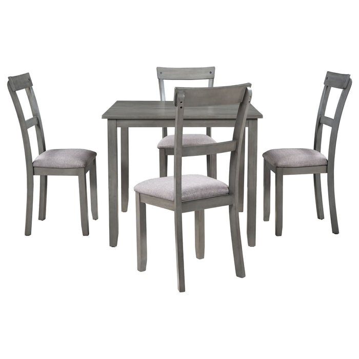 Trexm 5 Piece Dining Table Set Industrial Wooden Kitchen Table And 4 Chairs For Dining Room - (Gray)