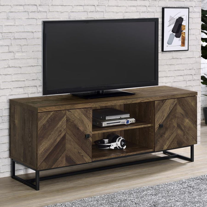 Myles - 2-Door TV Console With Adjustable Shelves - Rustic Oak Herringbone Unique Piece Furniture