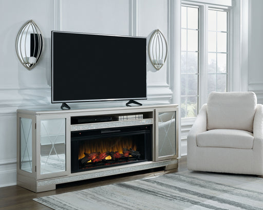 Flamory - Silver - 72" TV Stand With Electric Infrared Fireplace Insert Unique Piece Furniture