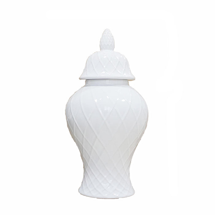 Elegant Ceramic Ginger Jar, Decorative Design - White / Gold