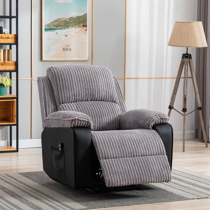 Gray Fabric Recliner Chair Theater Single Recliner Thick Seat And Backrest, Suitable For, Side Bags Electric Sofa Chair, Electric Remote Control.The Angle Can Adjust Freely