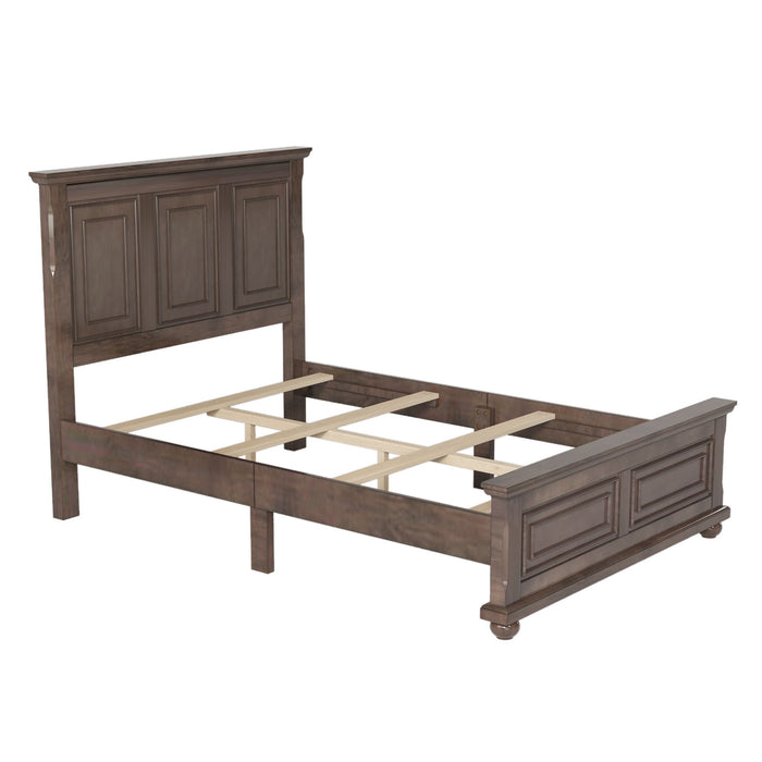 Traditional Town And Country Style Pinewood Vintage Full Bed, Rich Brown