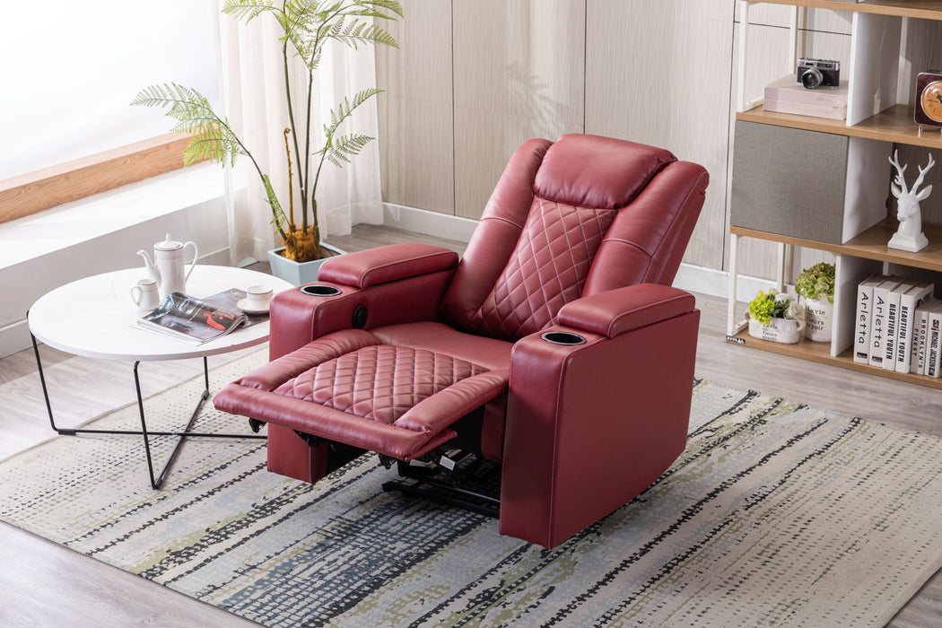 New Design PU Material With Cup Hold Storage USB Recliner, Red