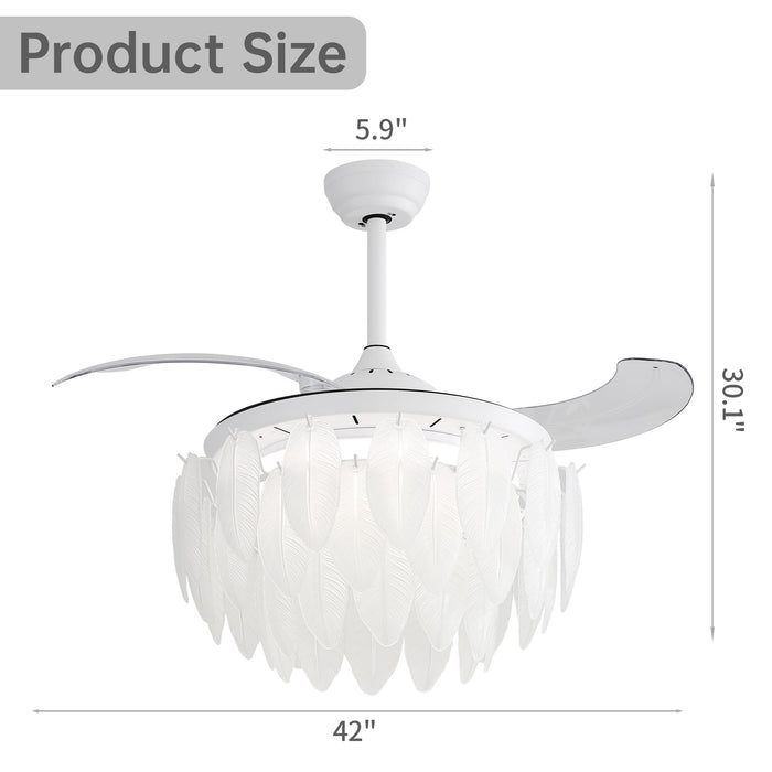 Feather Crystal Ceiling Fan With Light - White