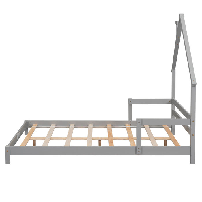 Full House - Shaped Headboard Bed With Handrails, Slats, Grey