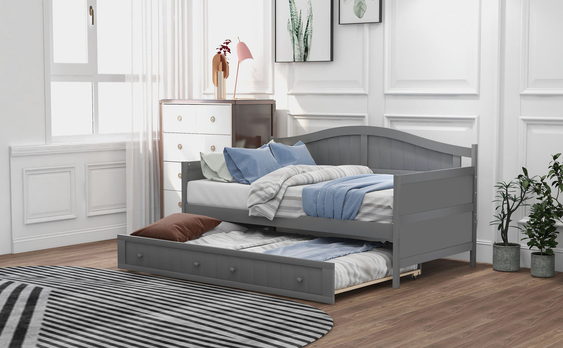 Twin Wooden Daybed With Trundle Bed, Sofa Bed For Bedroom Living Room - Gray
