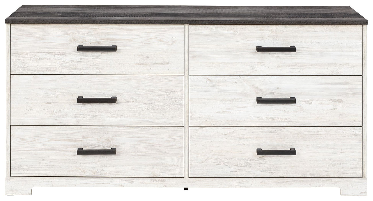 Shawburn - White / Black / Gray - Six Drawer Dresser - Pewter-tone Pulls Unique Piece Furniture