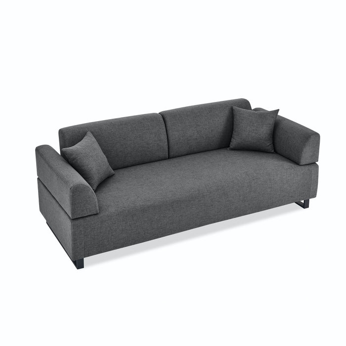 Linen Fabric 3 Seat Sofa With Two End Tables And Two Pillows, Removable Back And Armrest, Morden Style Upholstered 3 Seat Couch For Living Room