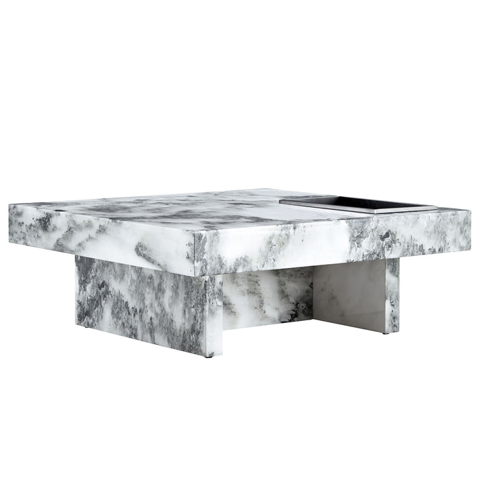 A Modern And Practical Coffee Table, Black And White In Imitation Marble Pattern, Made Of MDF Material. The Fusion Of Elegance And Natural Fashion