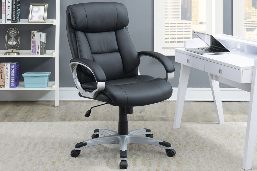 Classic 1 Piece Office Chair Black Color Cushioned Headrest Adjustable Work Silver Armrest