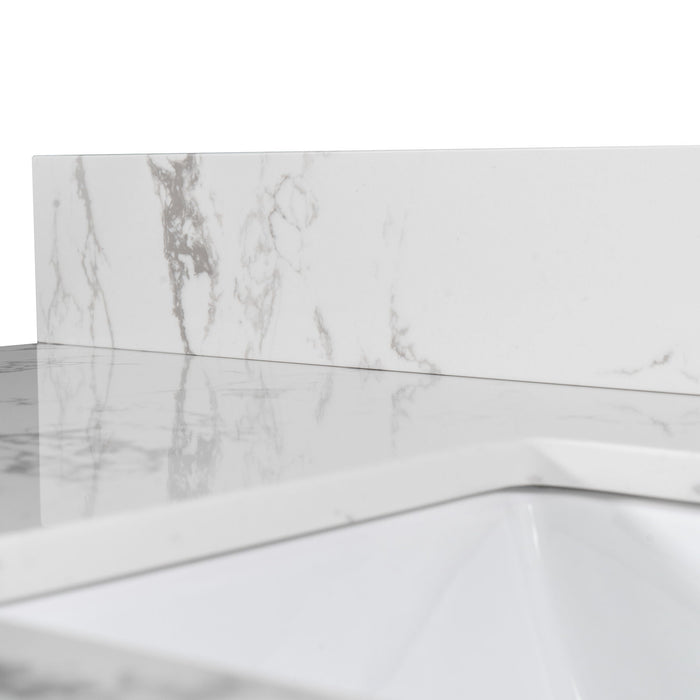 Montary 43" X22" Bathroom Stone Vanity Top Engineered Stone Carrara White Marble Color With Rectangle Undermount Ceramic Sink And Single Faucet Hole With Back Splash .