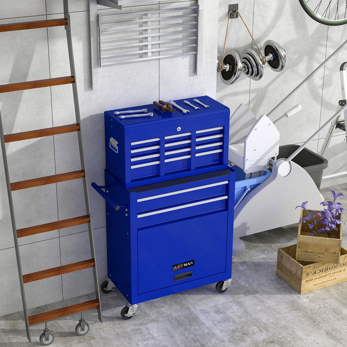 High Capacity Rolling Tool Chest With Wheels And Drawers, 8-Drawer Tool Storage Cabinet - Blue