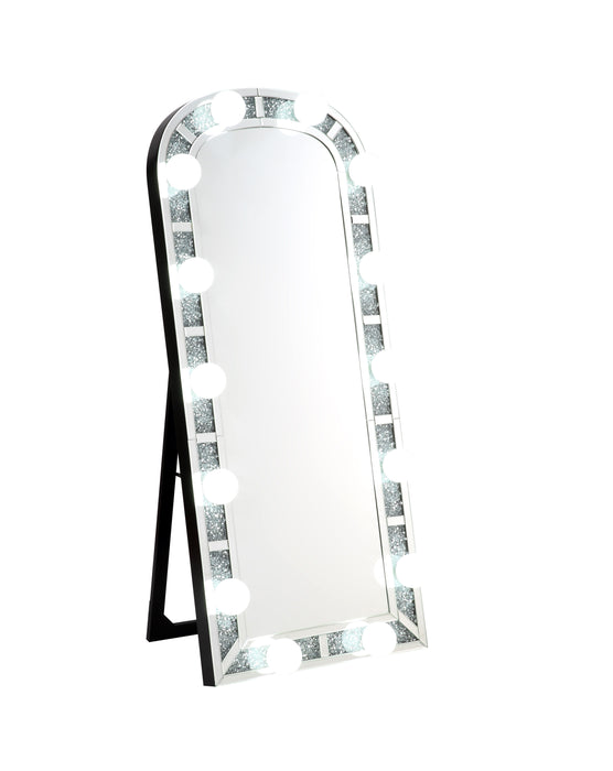 Acme Noralie Accent Floor Mirror In Mirrored, Faux Diamonds