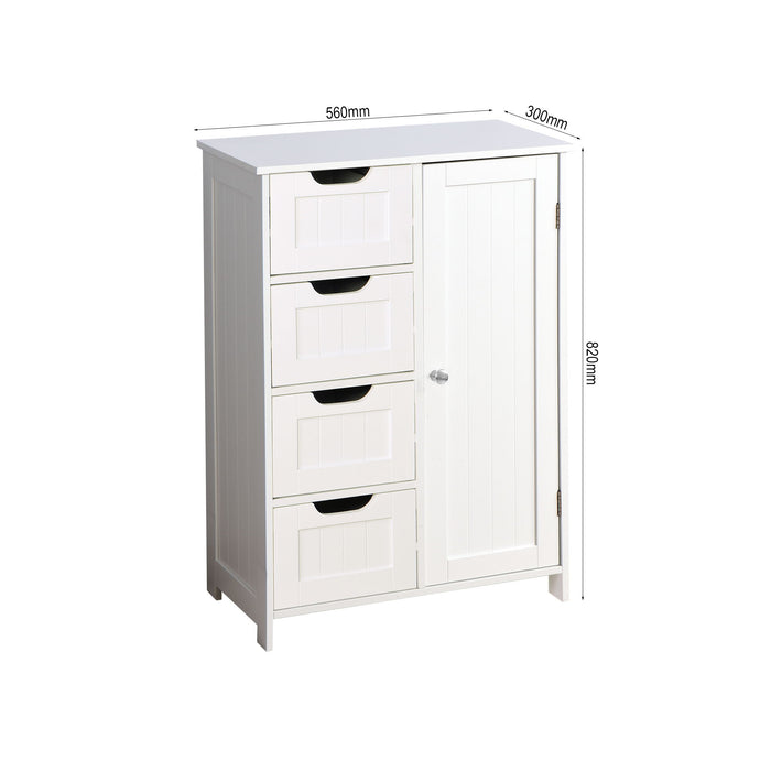 Bathroom Storage Cabinet - Floor Cabinet With Adjustable Shelf And Drawers - White