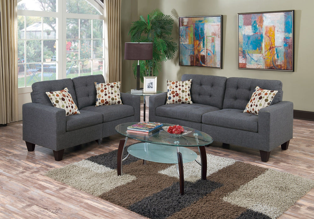 Living Room Furniture 2 Pieces Sofa Set Blue Gray Polyfiber Tufted Sofa Loveseat Pillows Cushion Couch Solid Pine