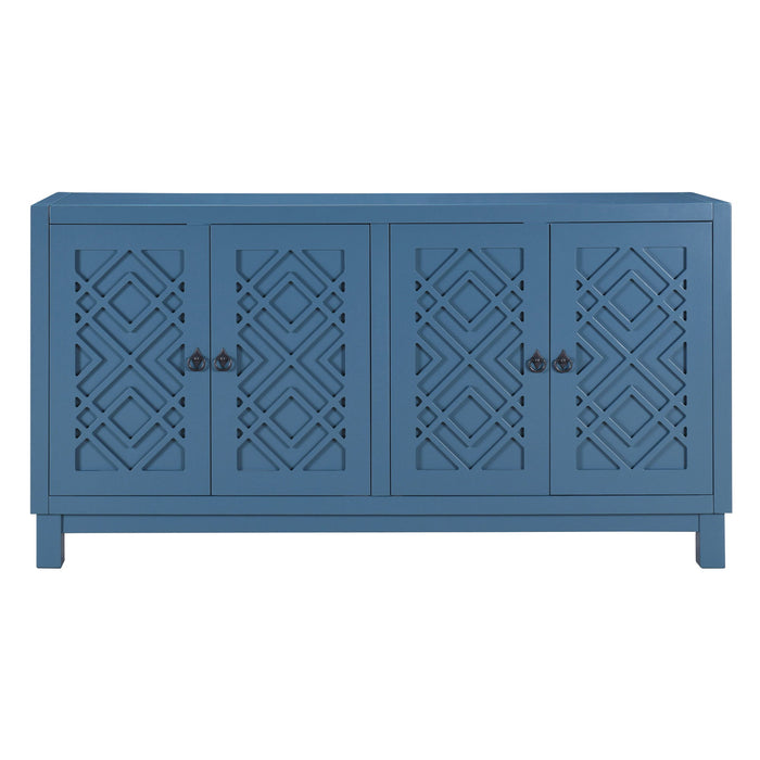 Trexm Large Storage Space Sideboard, 4 Door Buffet Cabinet With Pull Ring Handles For Living Room, Dining Room (Navy)