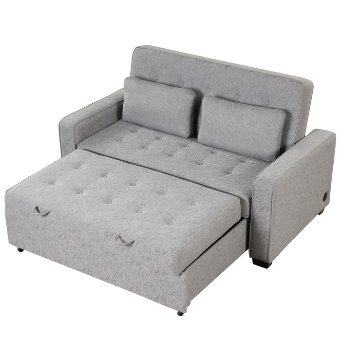 65.7" Linen Upholstered Sleeper Bed, Pull Out Sofa Bed Couch Attached Two Throw Pillows, Dual Usb Charging Port And Adjustable Backrest For Living Room Space, Gray