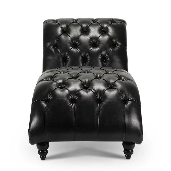 Tufted Armless Chaise Lounge - Black PU