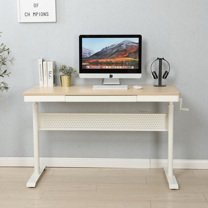 Maple Tabletop 48 X 24 Inchesstanding Desk With Metal Drawer, Adjustable Height Stand Up Desk, Sit Stand Home Office Desk