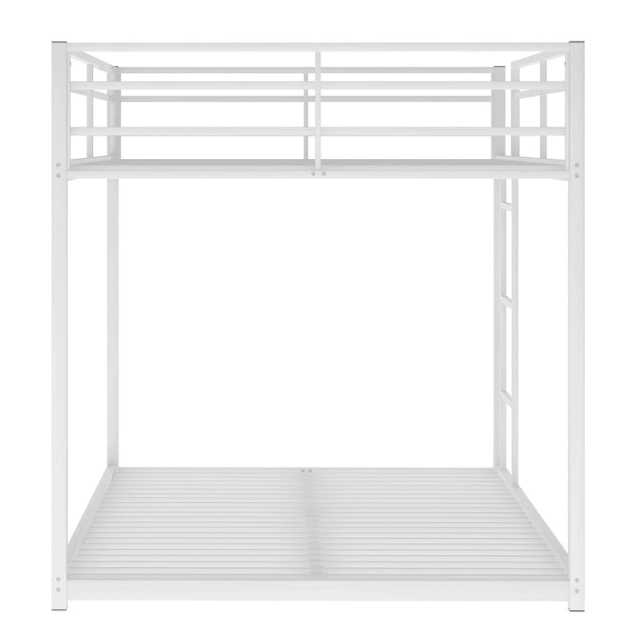 Full Over Full Metal Bunk Bed, Low Bunk Bed With Ladder, White