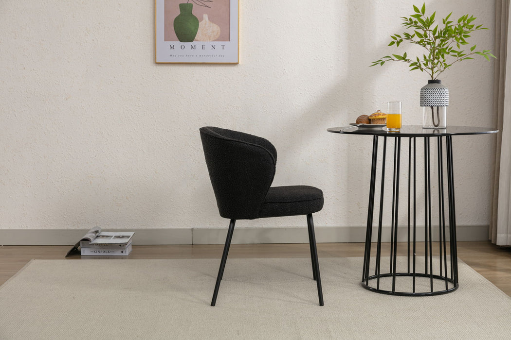 Boucle Fabric Dining Chair With Black Metal Legs, Black