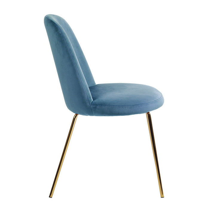 Modern Upholstered Dining Chair (Set of 2) With Gold Legs - Blue