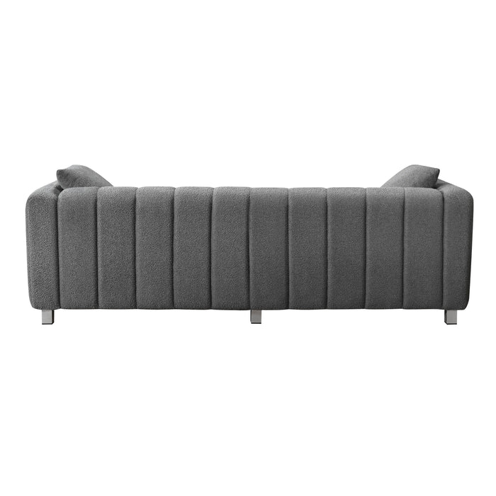 Modern Teddy Velvet Sofa, 2 - 3 Seat Mid Century Indoor Couch, Exquisite Upholstered Loveseat With Striped Decoration For Living Room, Bedroom, Apartment, 2 Colors (2 Pillows) - Gray