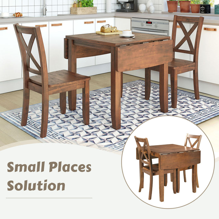 Top max 3 Piece Wood Drop Leaf Breakfast Nook Dining Table Set With 2 X-Back Chairs For Small Places, Brown