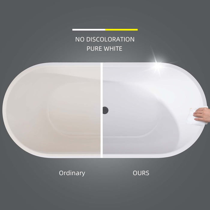 55" Acrylic Free Standing Tub - Classic Oval Shape Soaking Tub, Adjustable Freestanding Bathtub With Integrated Slotted Overflow And Chrome Pop-Up Drain Anti - Clogging Gloss Black