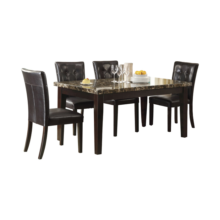 Espresso Finish 5 Pieces Dining Set Faux Marble Top Table Button - Tufted 4 Side Chairs Casual Transitional Dining Furniture