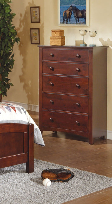 Contemporary Dark Oak Finish 1 Piece Chest Of Drawers Plywood Pine Veneer Bedroom Furniture 5 Drawers Tall Chest