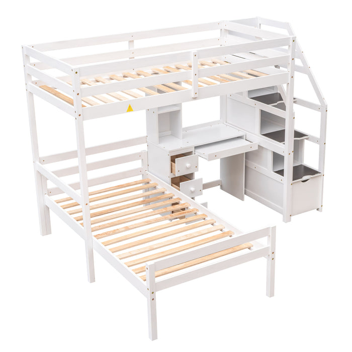 Twin Size Loft Bed With A Stand - Alone Bed, Storage Staircase, Desk, Shelves And Drawers, White