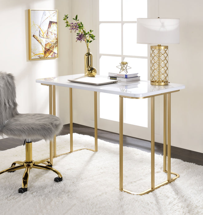 Estie - Vanity Desk - White & Gold Finish Unique Piece Furniture