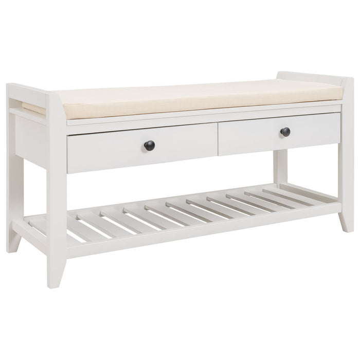 Trexm Shoe Rack With Cushioned Seat And Drawers, Multipurpose Entryway Storage Bench (White)