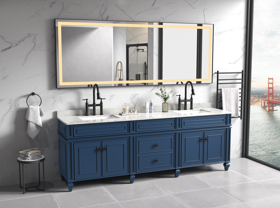 Framed LED Single Bathroom Vanity Mirror In Polished Crystal Bathroom Vanity LED Mirror With 3 Color Lights - Matt Black