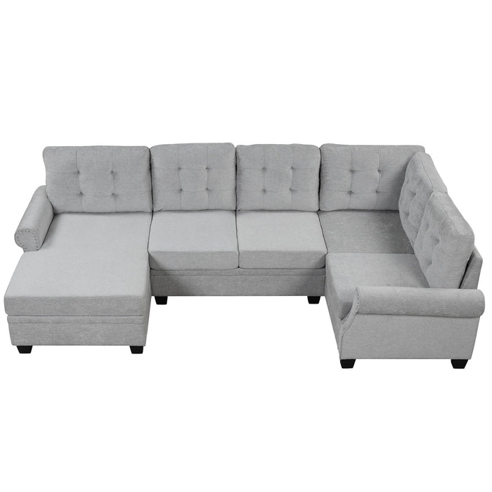 120" Modern U-Shaped Corner Sectional Sofa Upholstered Linen Fabric Sofa Couch For Living Room, Bedroom, Gray